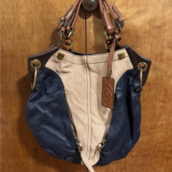 orYANY Navy and Cream Leather Tote - Picture 1 of 3